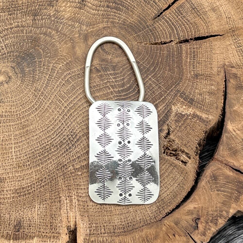 Native American NAVAJO Sterling Silver Rectangular Keychain Diamond Stampings